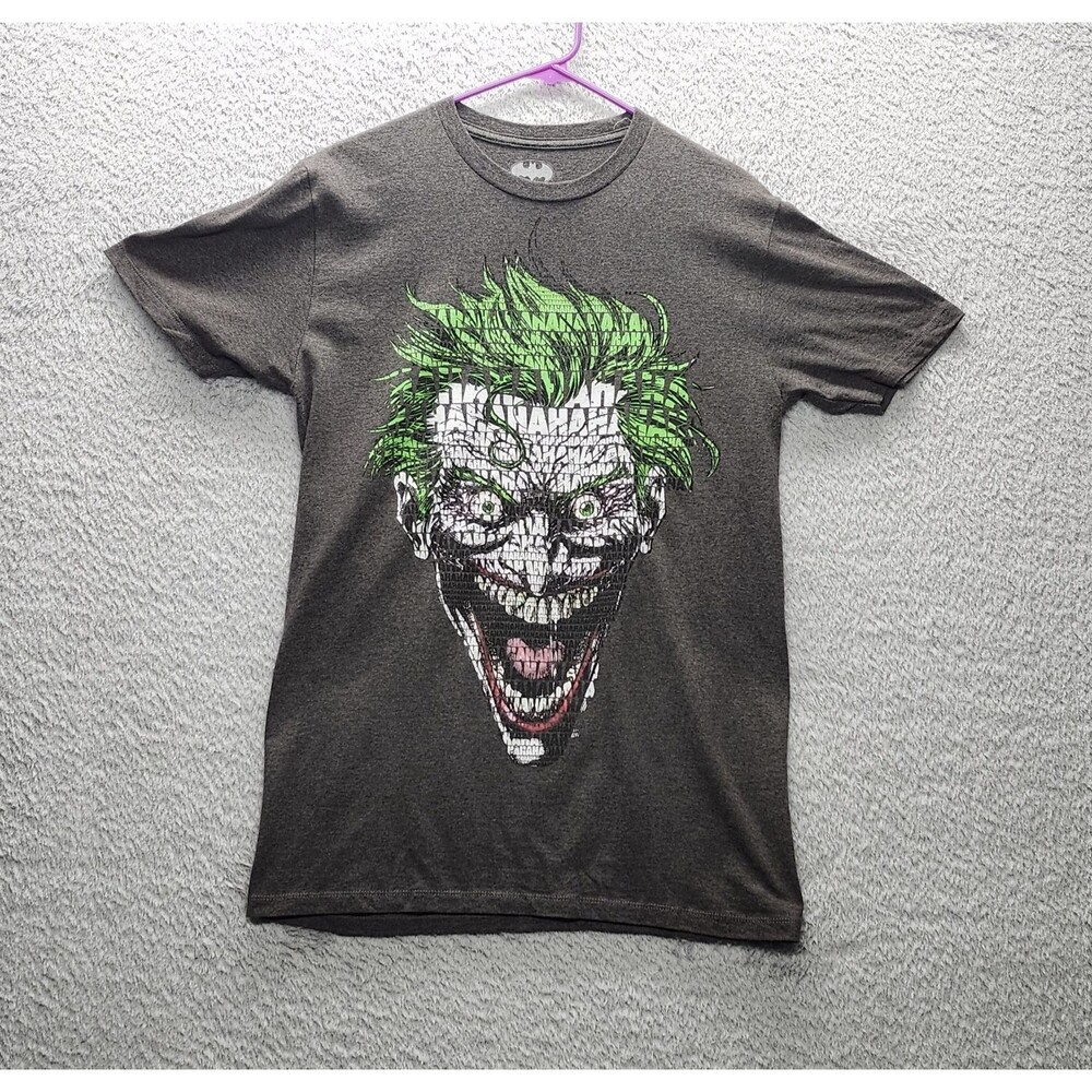 Joker Batman Heather Gray Poly Cotton Logo T-shirt M DC Comics Graphic Tee